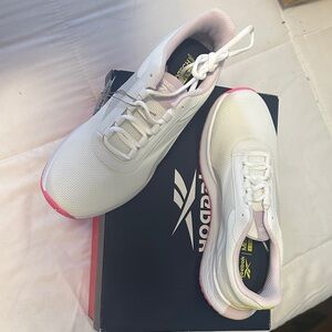 Reebok Women's White Athletic Sneakers with Pink Accents